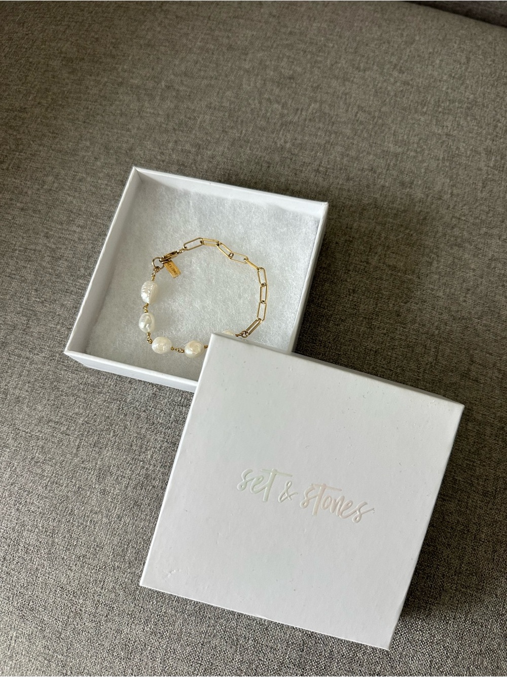 Set & Stones Pearl Paperclip Chain Bracelet
